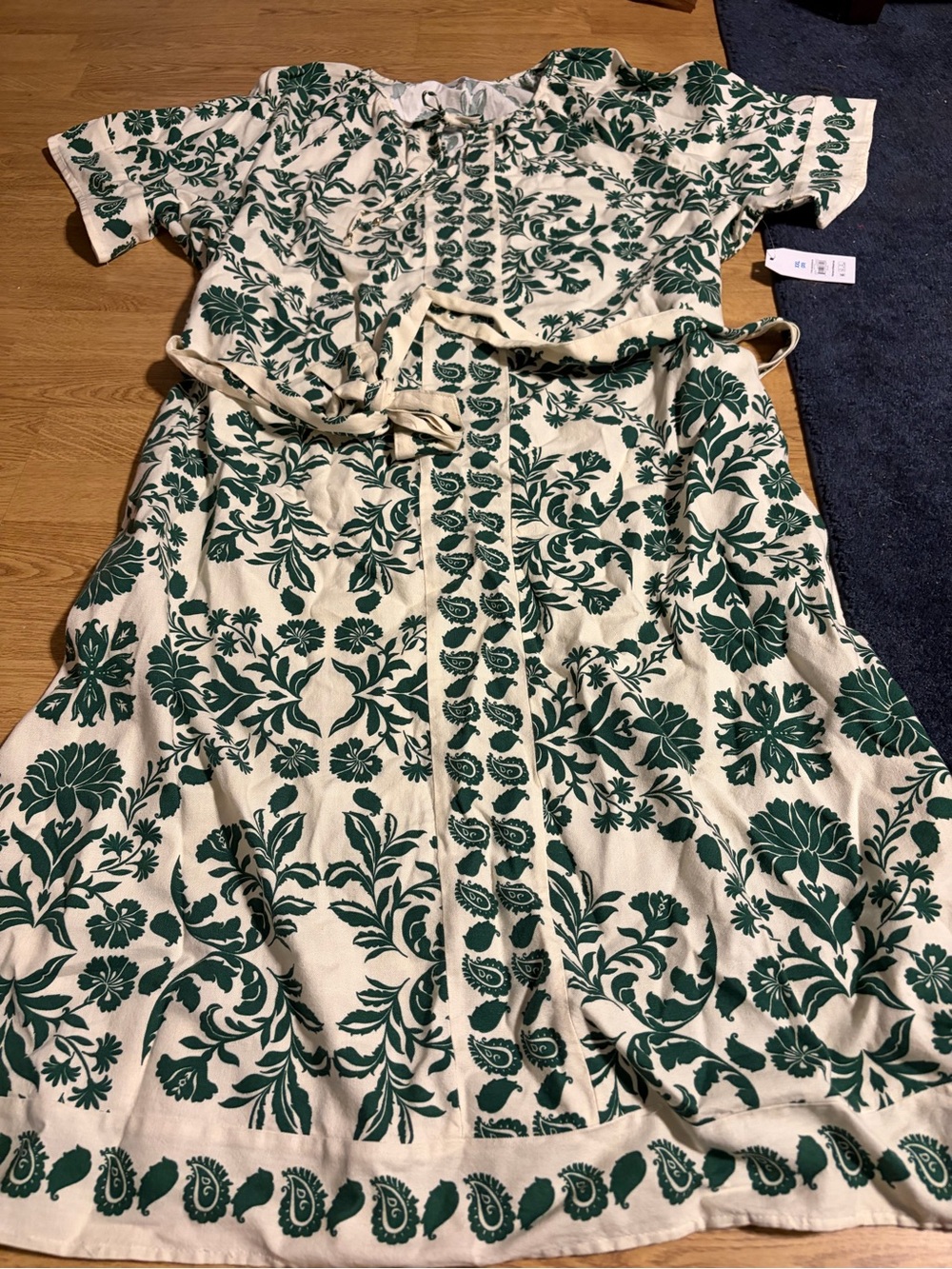 NWT Time and Tru Cream Dress with Green Floral Print - XXL
